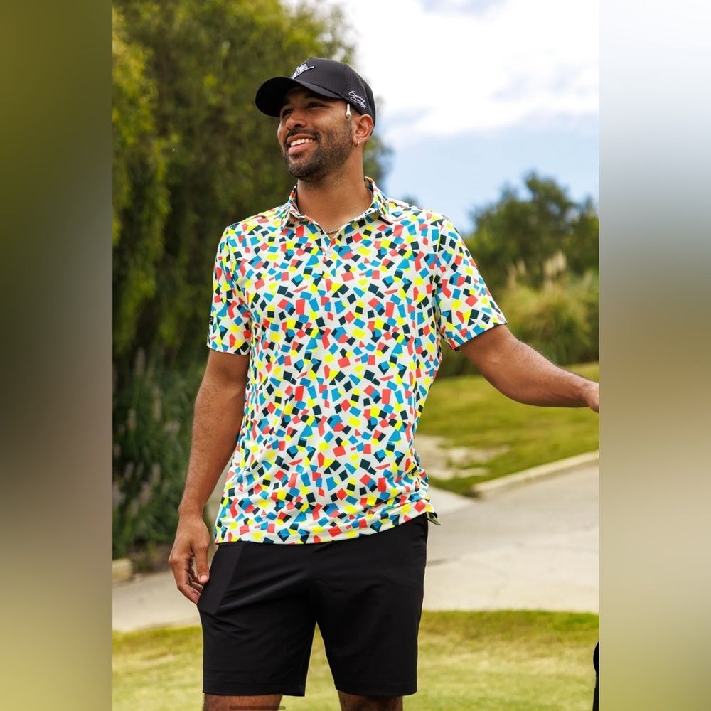NWT Sunday Swagger Fetti Golf Polo Shirt Men's Small Confetti Performance